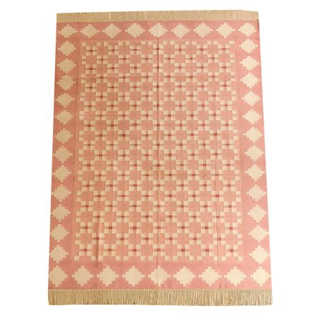 Handcrafted Pink Cotton Boho Dhurrie For Living Room